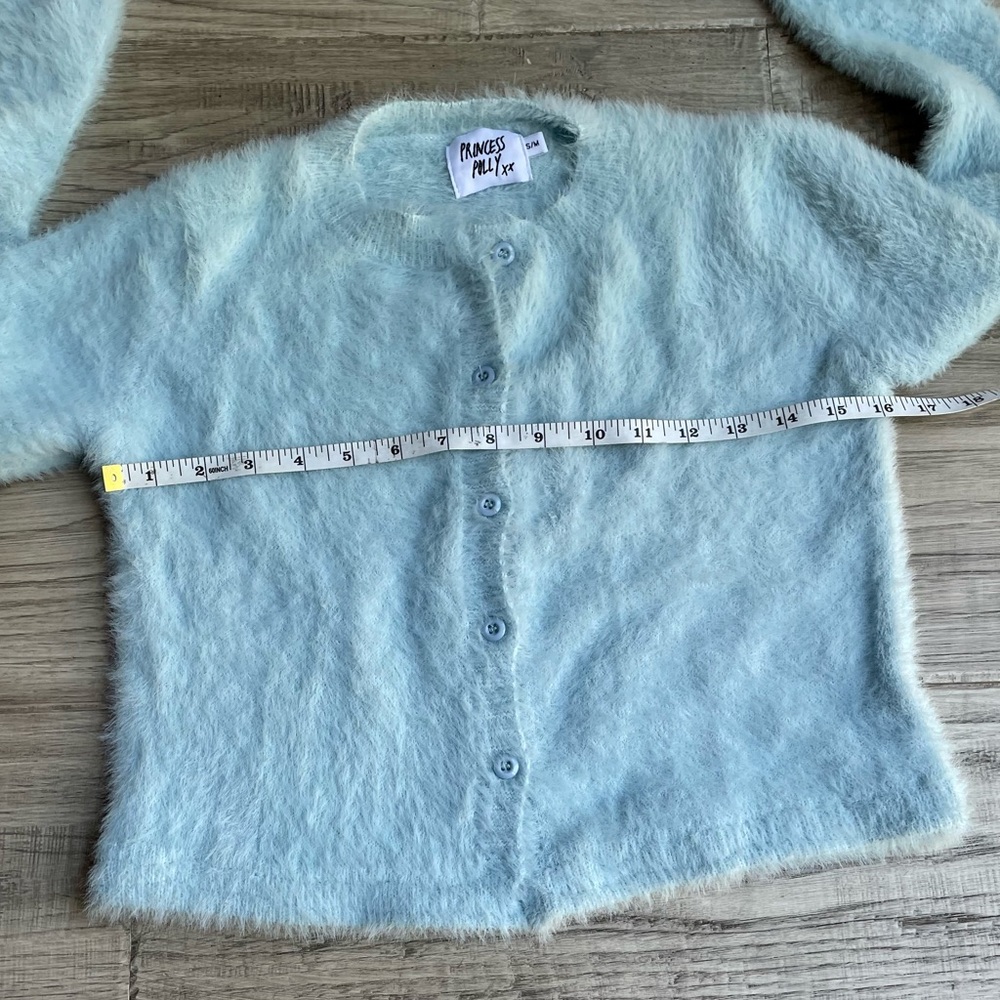 Princess Polly Fuzzy Sweater Cardigan Button Down Stretchy Light Blue SZ S/M - Picture 8 of 9